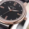 A rose gold diamond-encrusted bezel and black leather strap ladies' watch Application Scenario